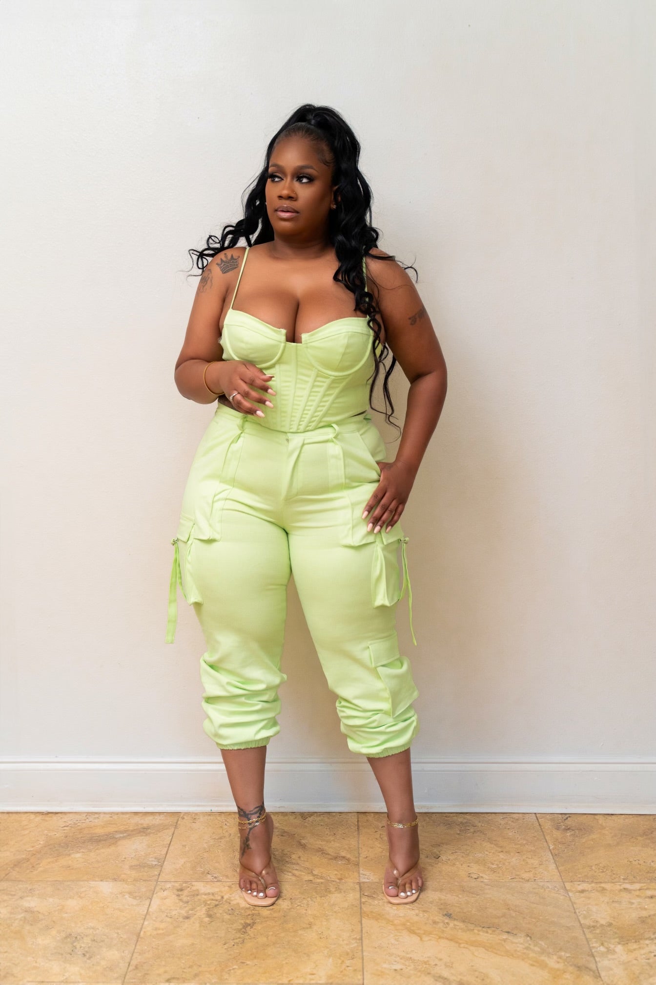 CARGO PANT SET / Lime