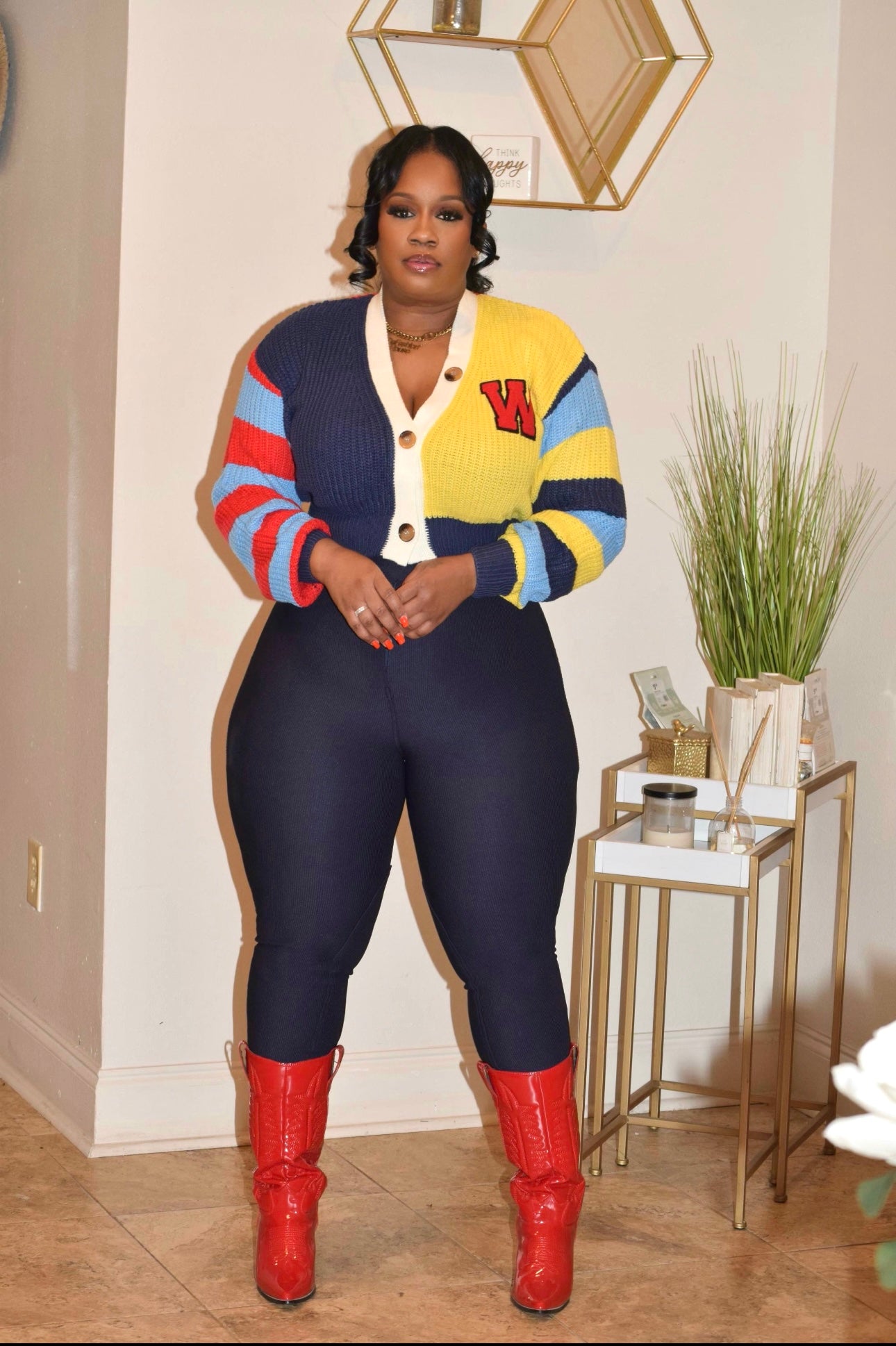 Red color block sweater