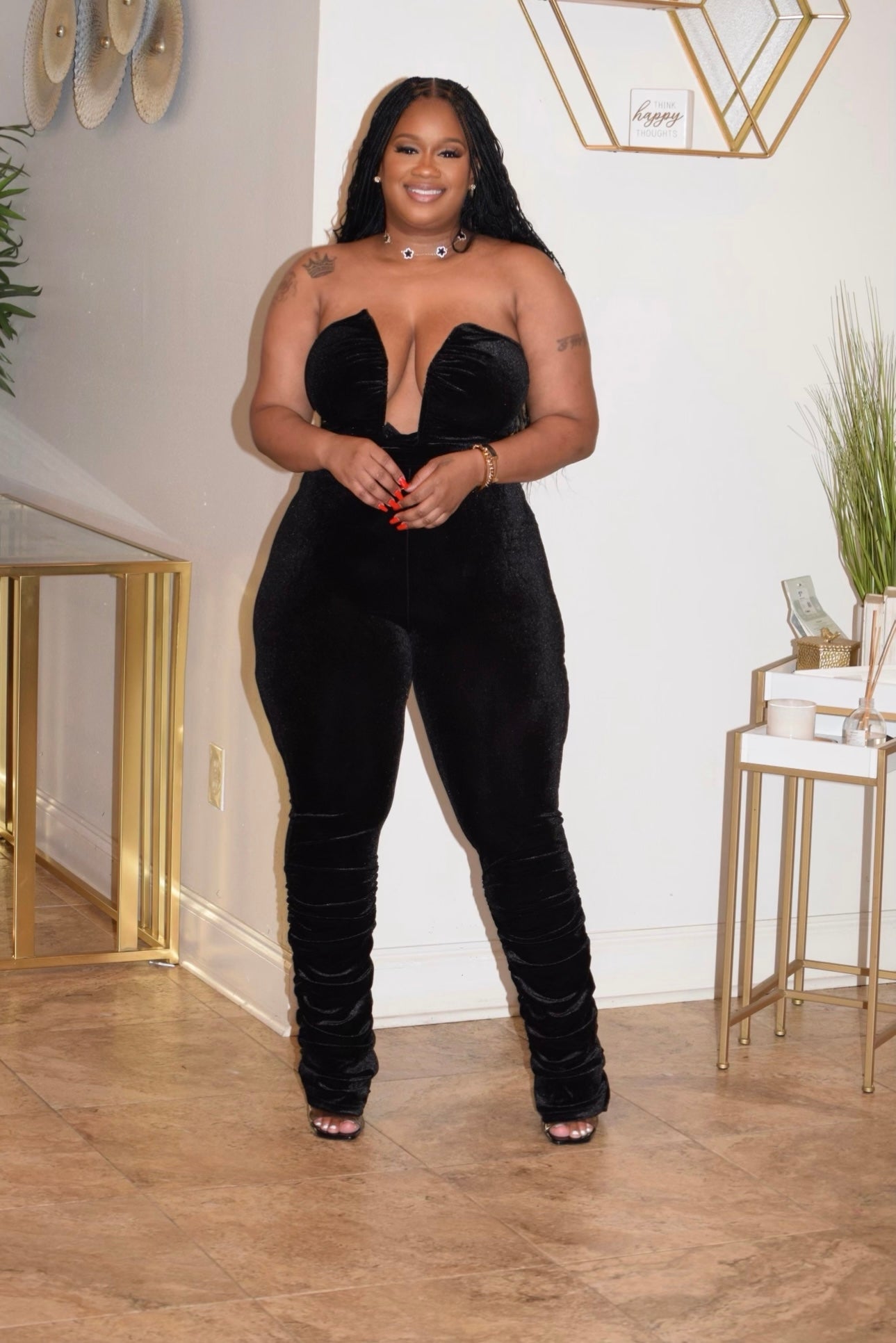 VELVET STRAPLESS JUMPSUIT