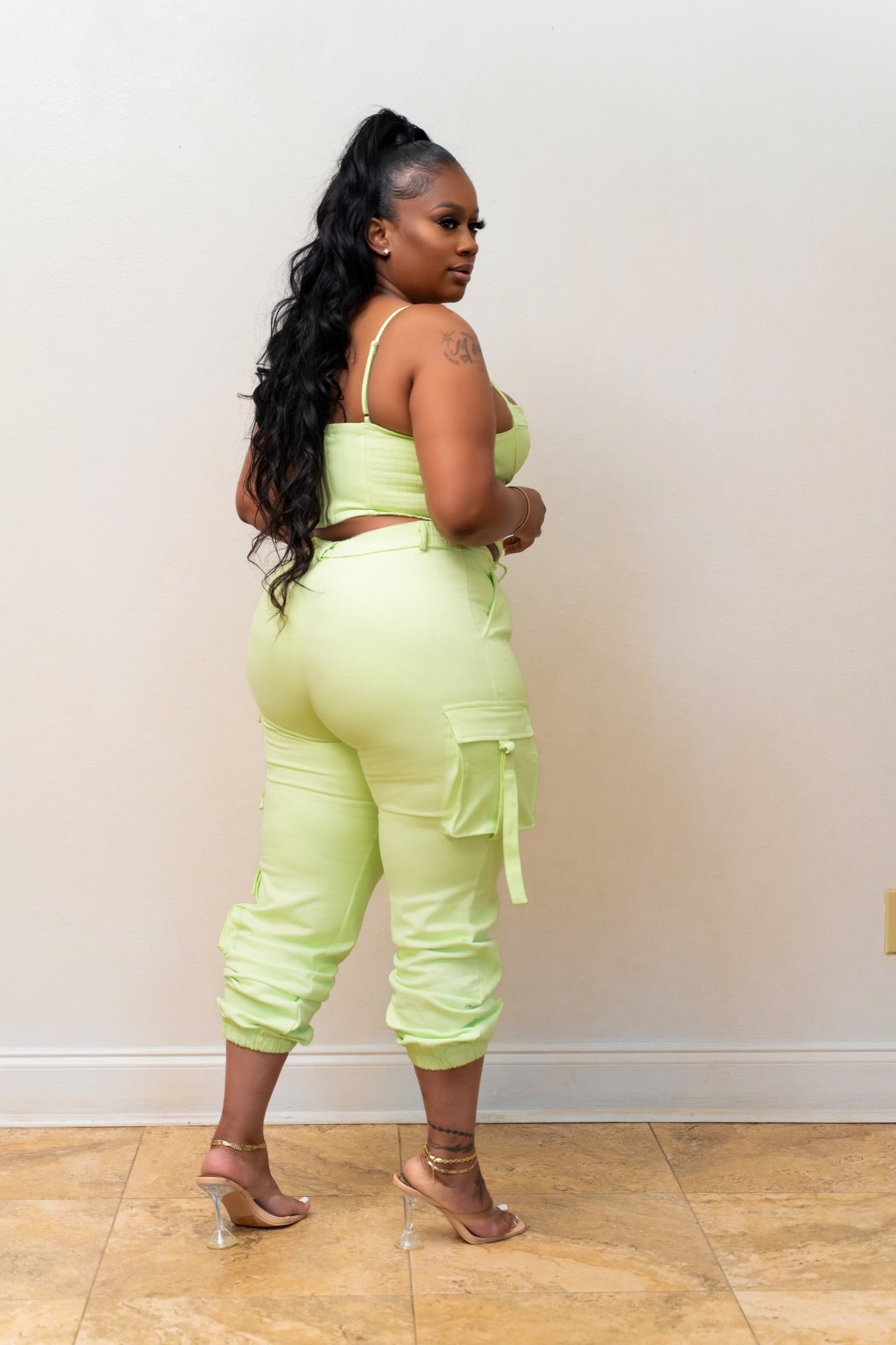 CARGO PANT SET / Lime