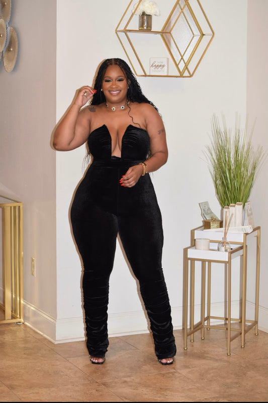 VELVET STRAPLESS JUMPSUIT