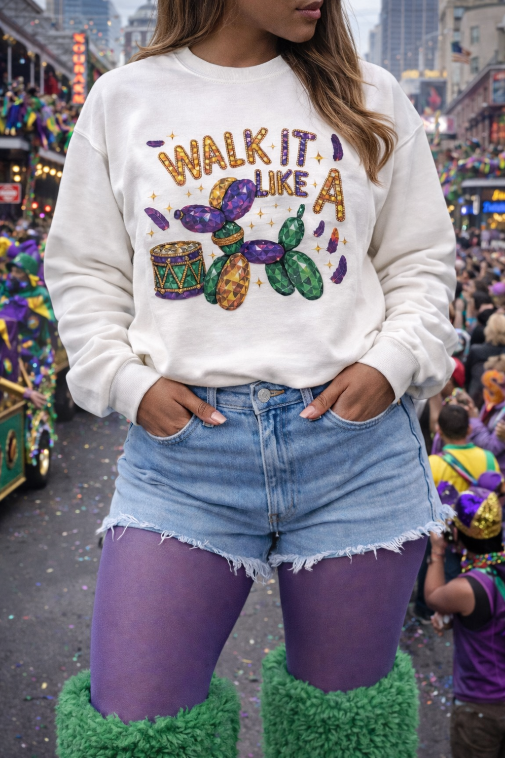 Rhinestone Mardi Gras Sweater (white)